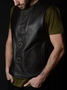 Macone Leather Vest - Lightweight Olive -